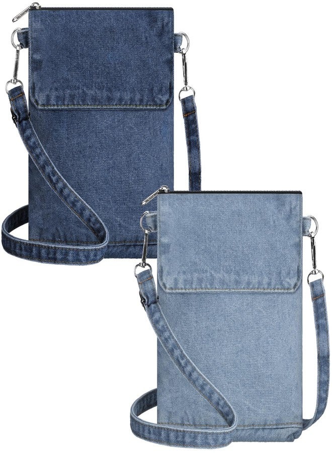 Cosblank 2 Pcs Small Denim Purses Crossbody Bags Jean Shoulder Handbag Adjustable Retro Denim Cell Phone Bags for Women(No Broken Hole) - Image 1
